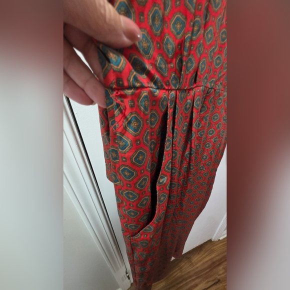 Vintage Liz Claiborne Long Sleeve Midi Dress Size 14 Red Green Patterned Pockets - Picture 8 of 12